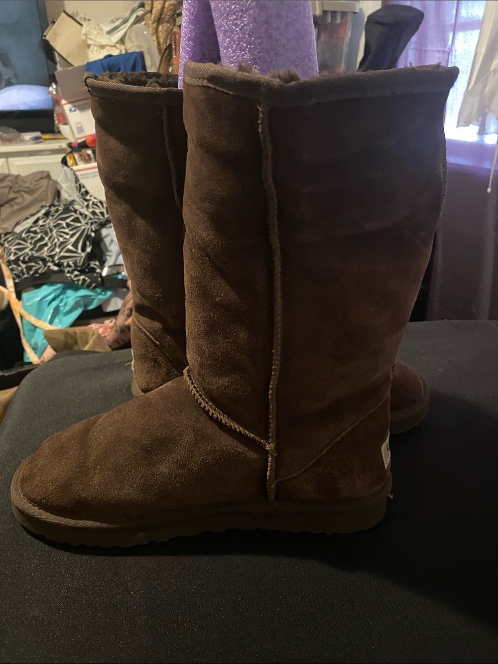 UGG TALL BOOTS BROWN WO SIZE 12 SHERPA LINED PULL ON VERY GOOD CLEAN CONDITION